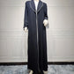 Contrast Trim Open-Front Abaya Cardigan