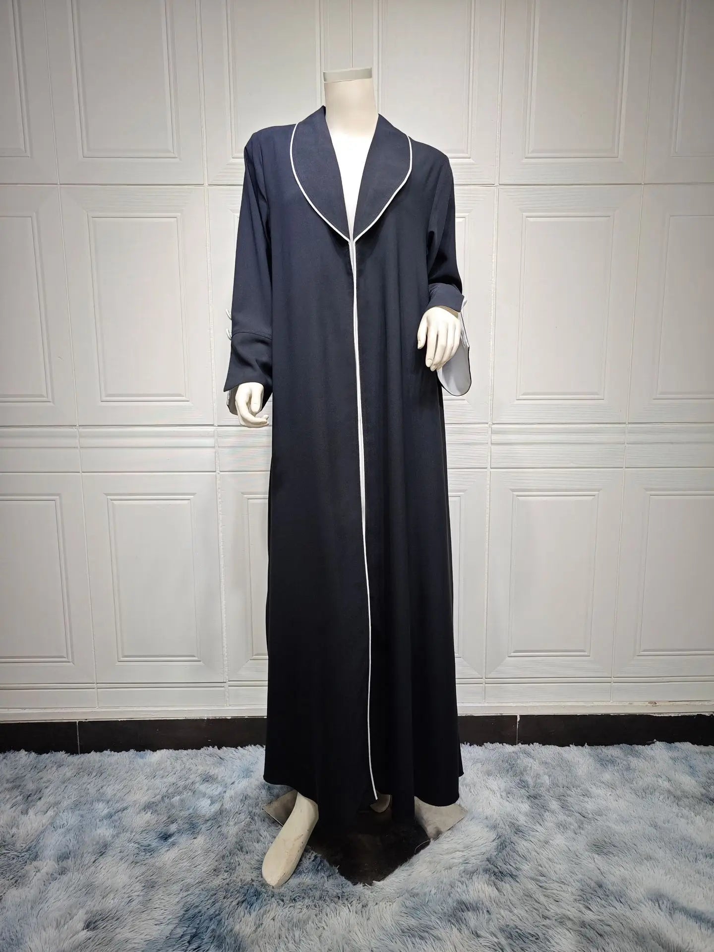 Contrast Trim Open-Front Abaya Cardigan
