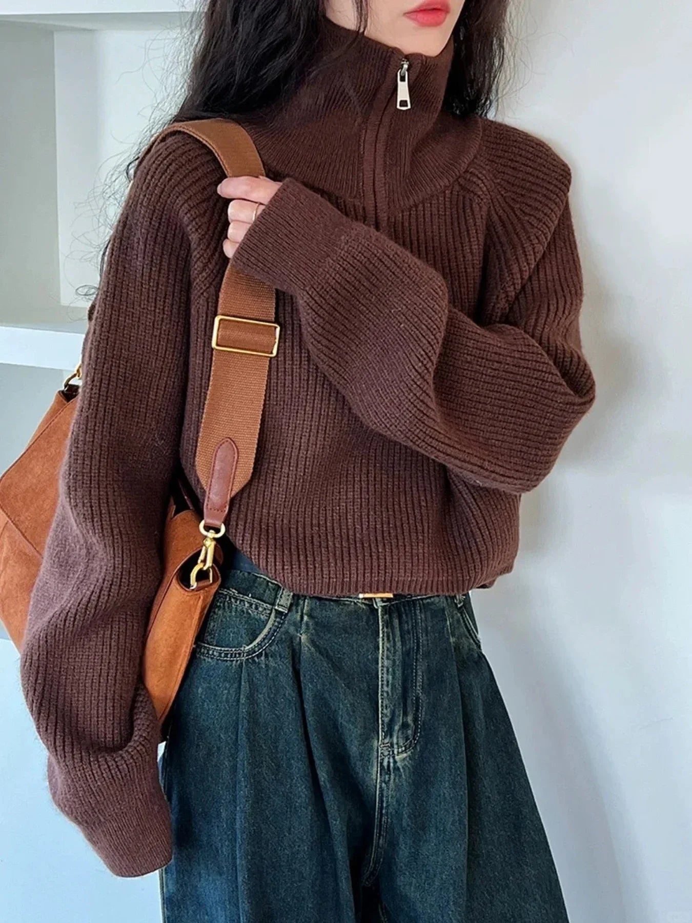 Women's Loose Half-Zip Turtleneck Sweater