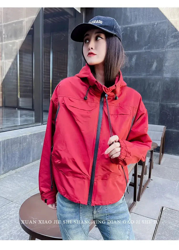 Plus-Size Hooded Windbreaker Jacket