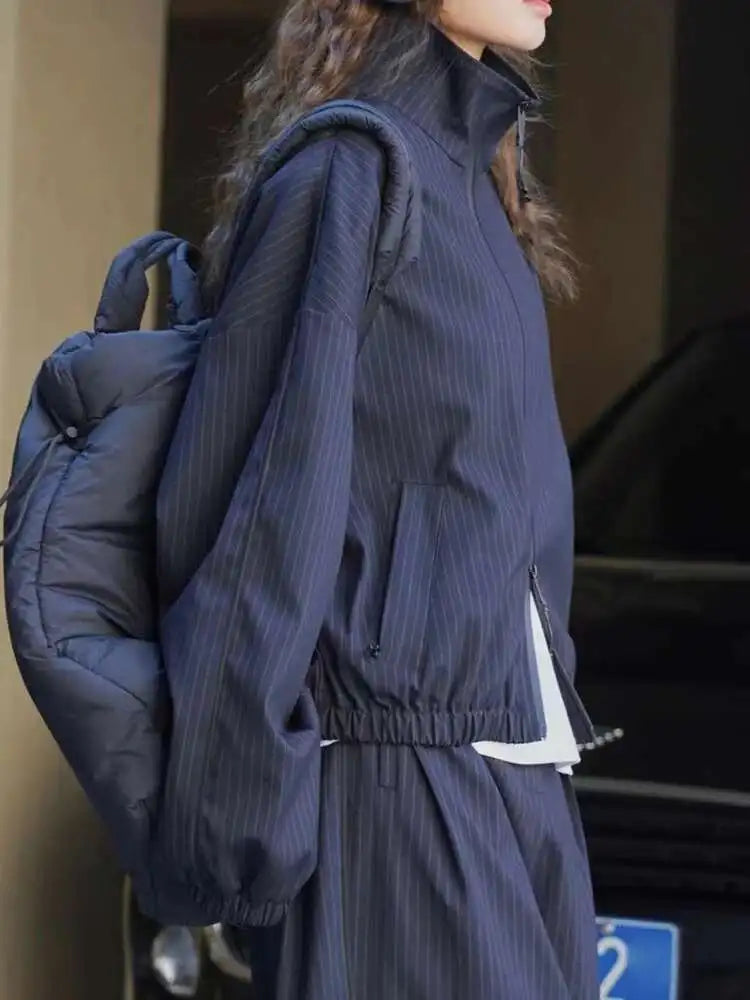 Women's Designer Striped Stand-Neck Jacket