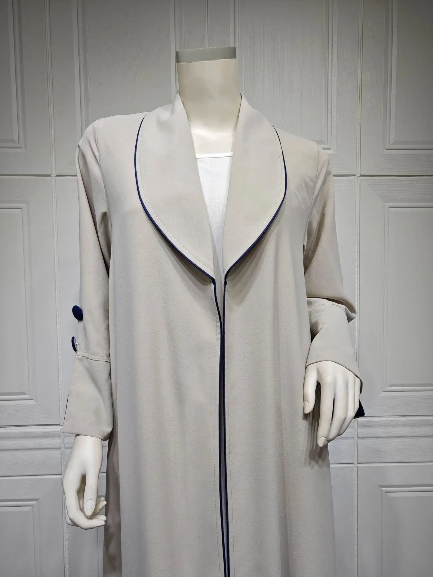 Contrast Trim Open-Front Abaya Cardigan