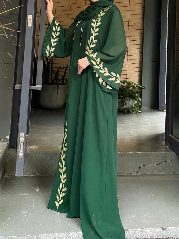 Women's Embroidered Abaya Dress with Scarf