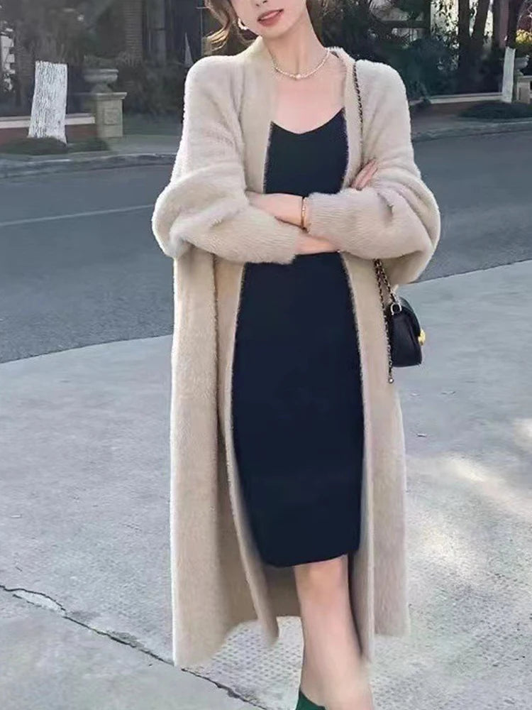 Women's Knee-Length Fleece Cardigan