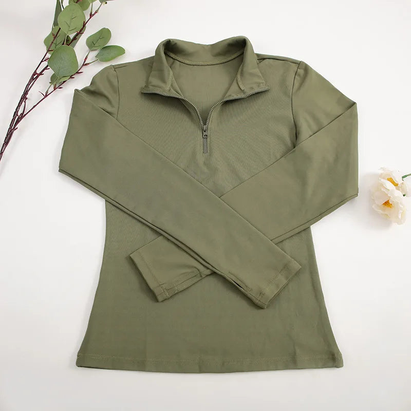 Women's Half-Zip Yoga Top with Thumbholes