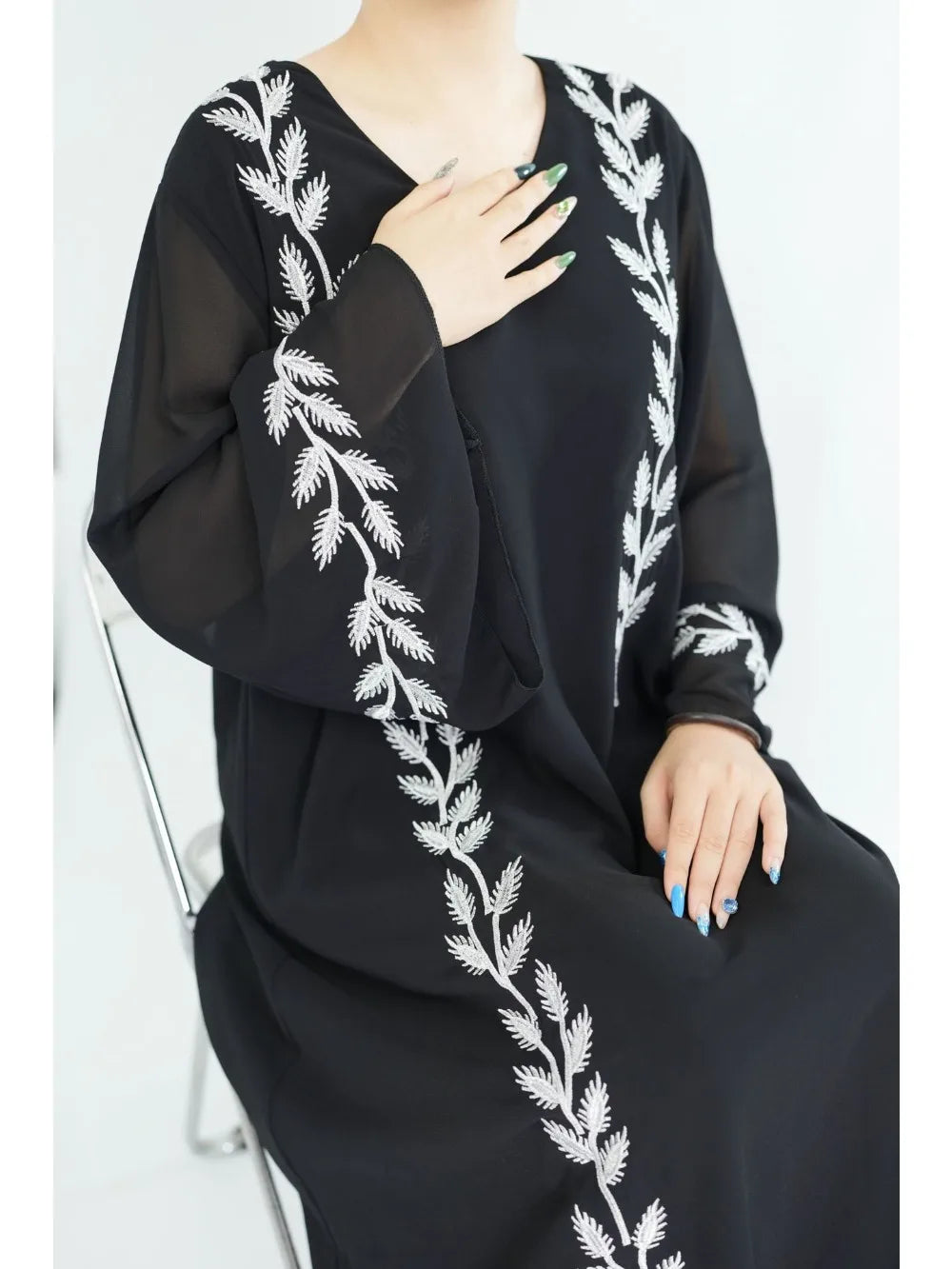 Women's Embroidered Abaya Dress with Scarf