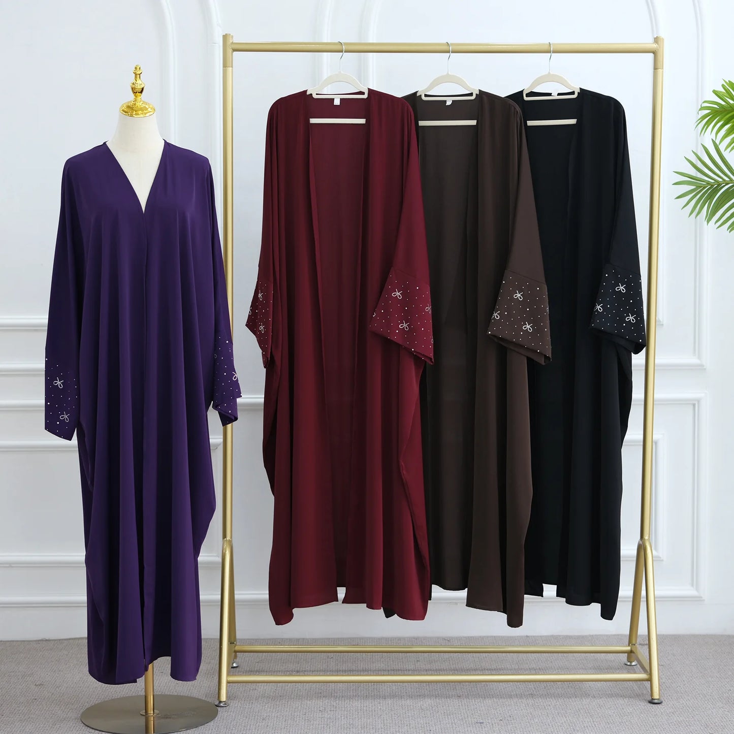 Women's Embroidered Open Front Abaya Jacket