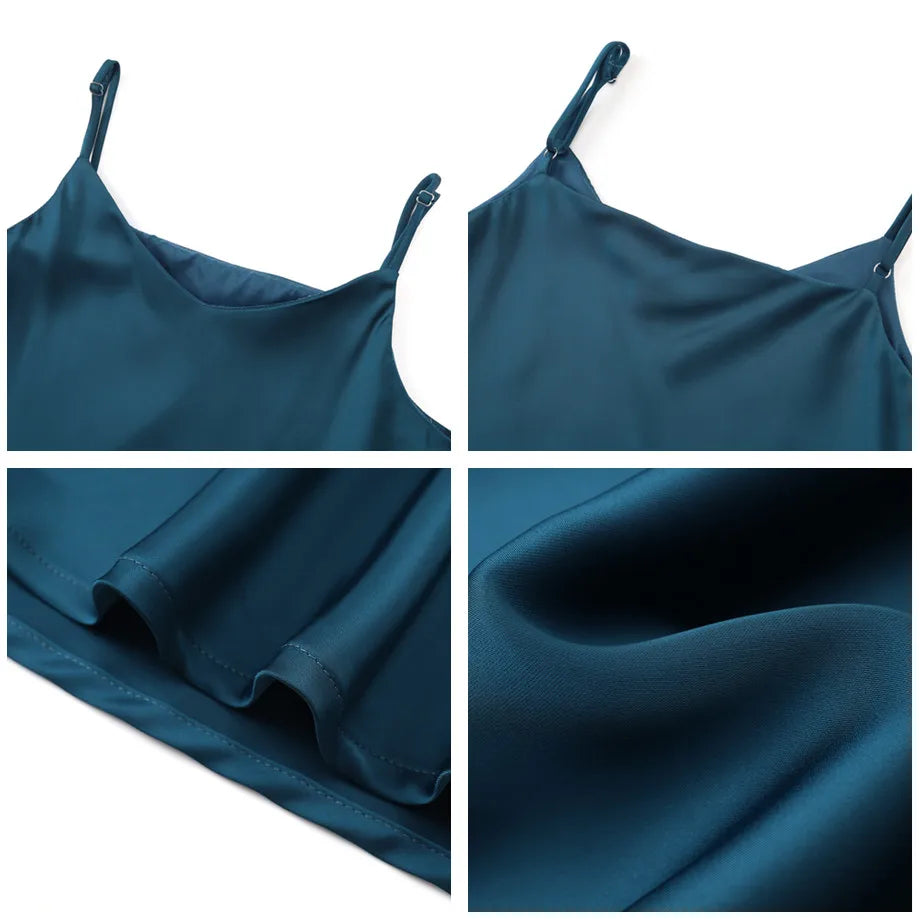 Women's Ribbed Wrap Top & Satin Dress Set