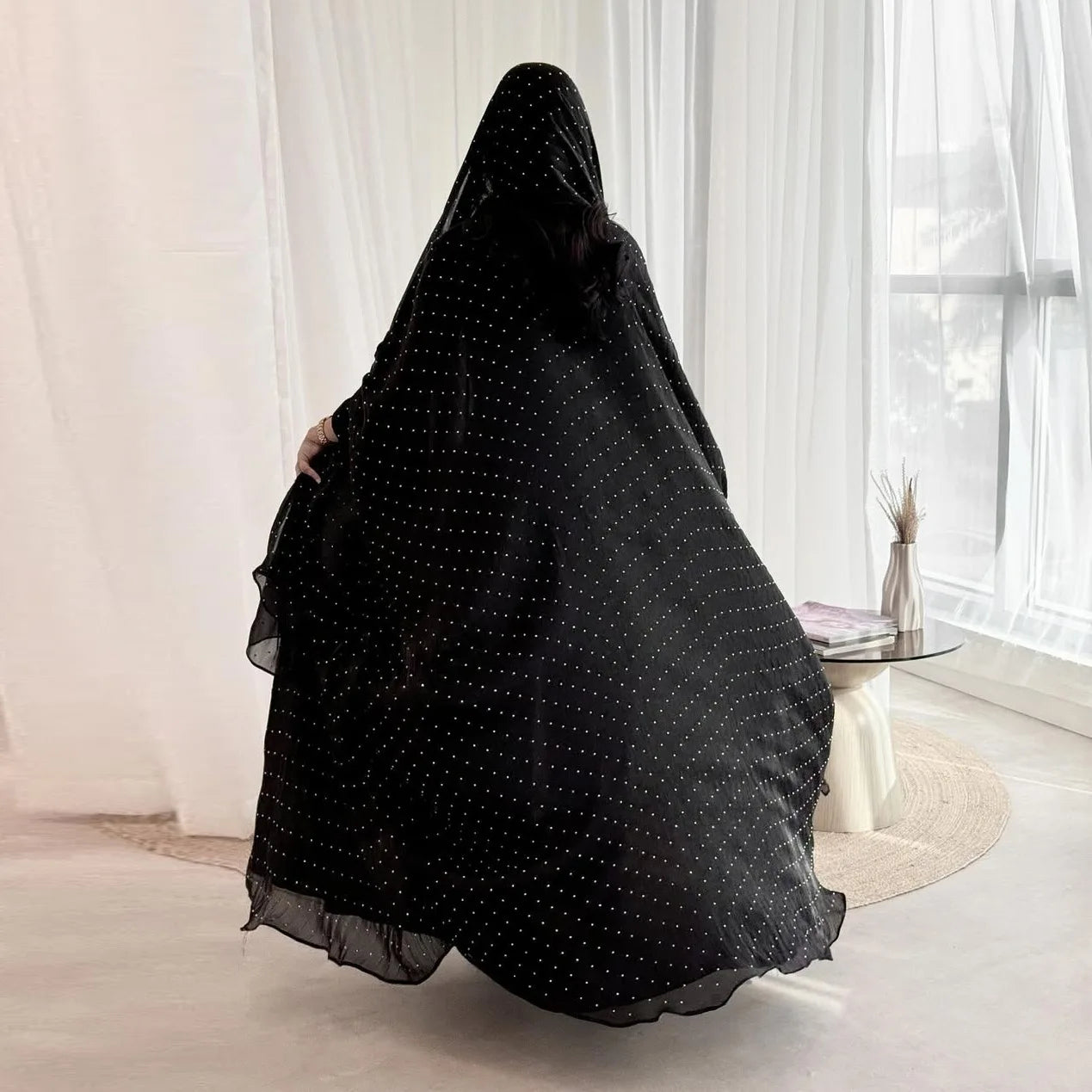 Dubai Diamonds Open-Front Abaya Kaftan
