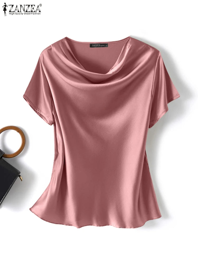 Women's Satin Short-Sleeve Blouse