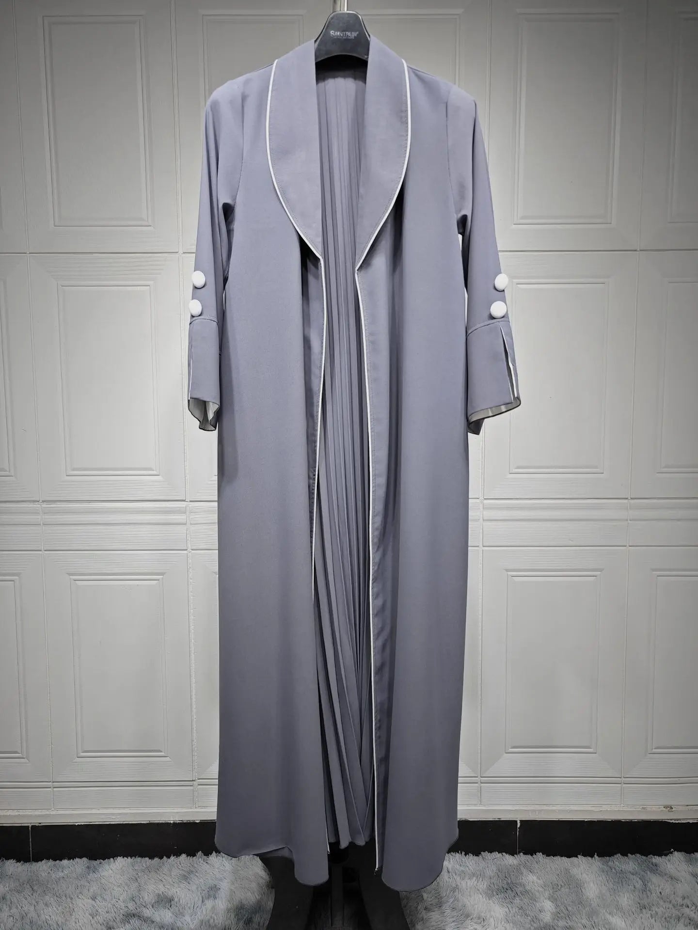 Contrast Trim Open-Front Abaya Cardigan
