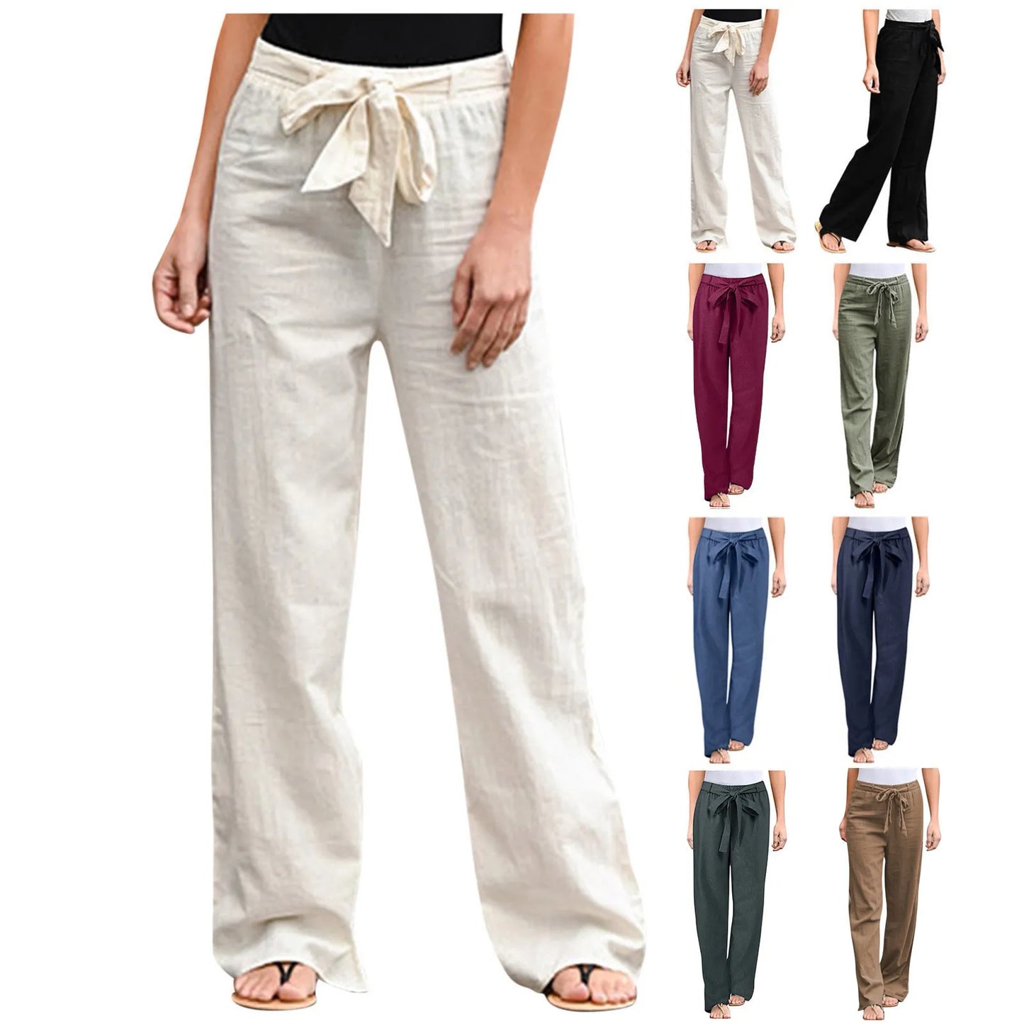 Women's Plus-Size Bow Cotton-Linen Pants