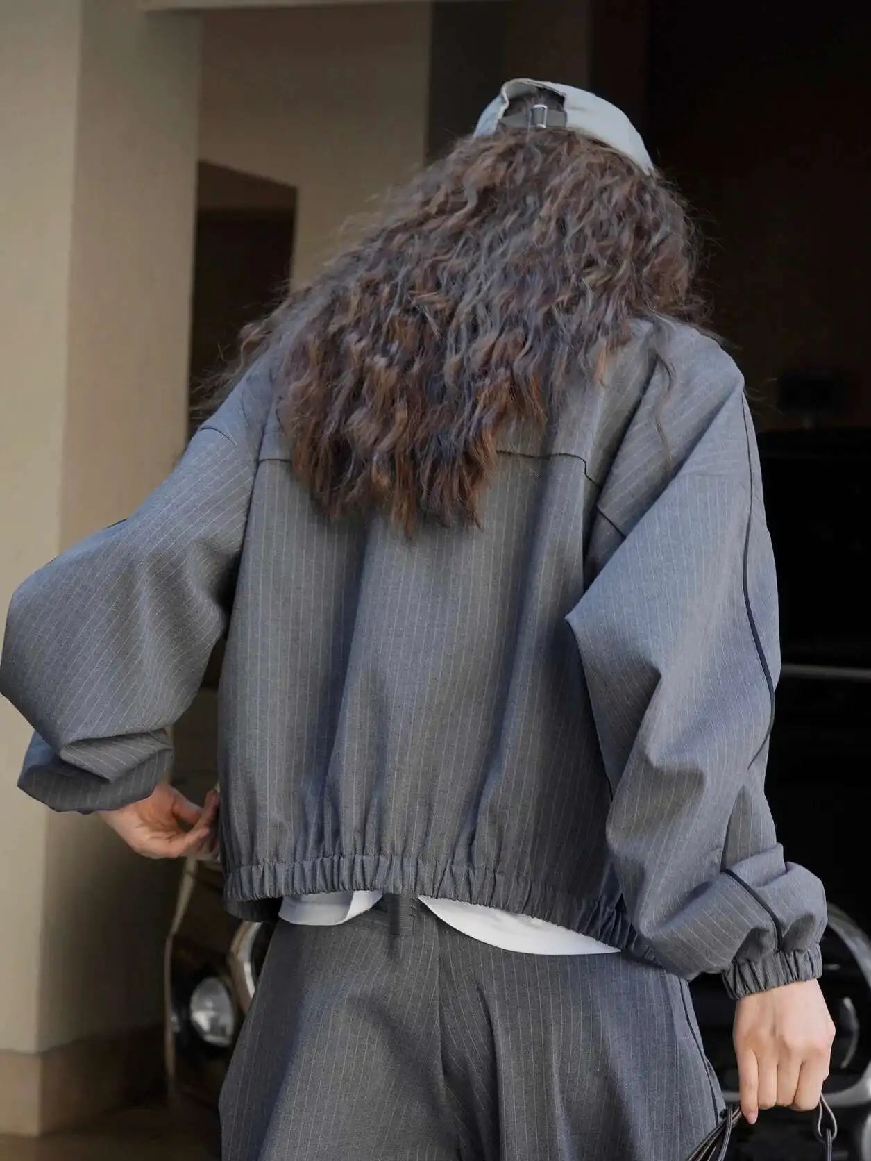 Women's Designer Striped Stand-Neck Jacket