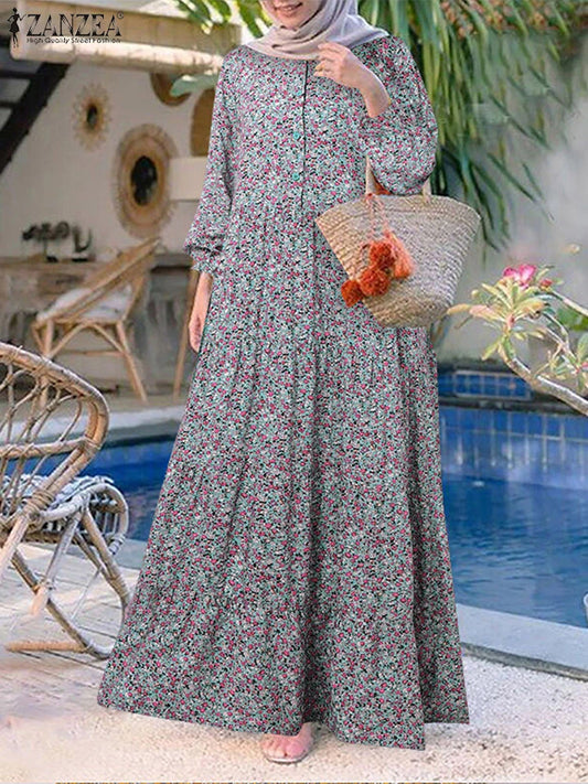 Women's Floral Printed Maxi Abaya Dress