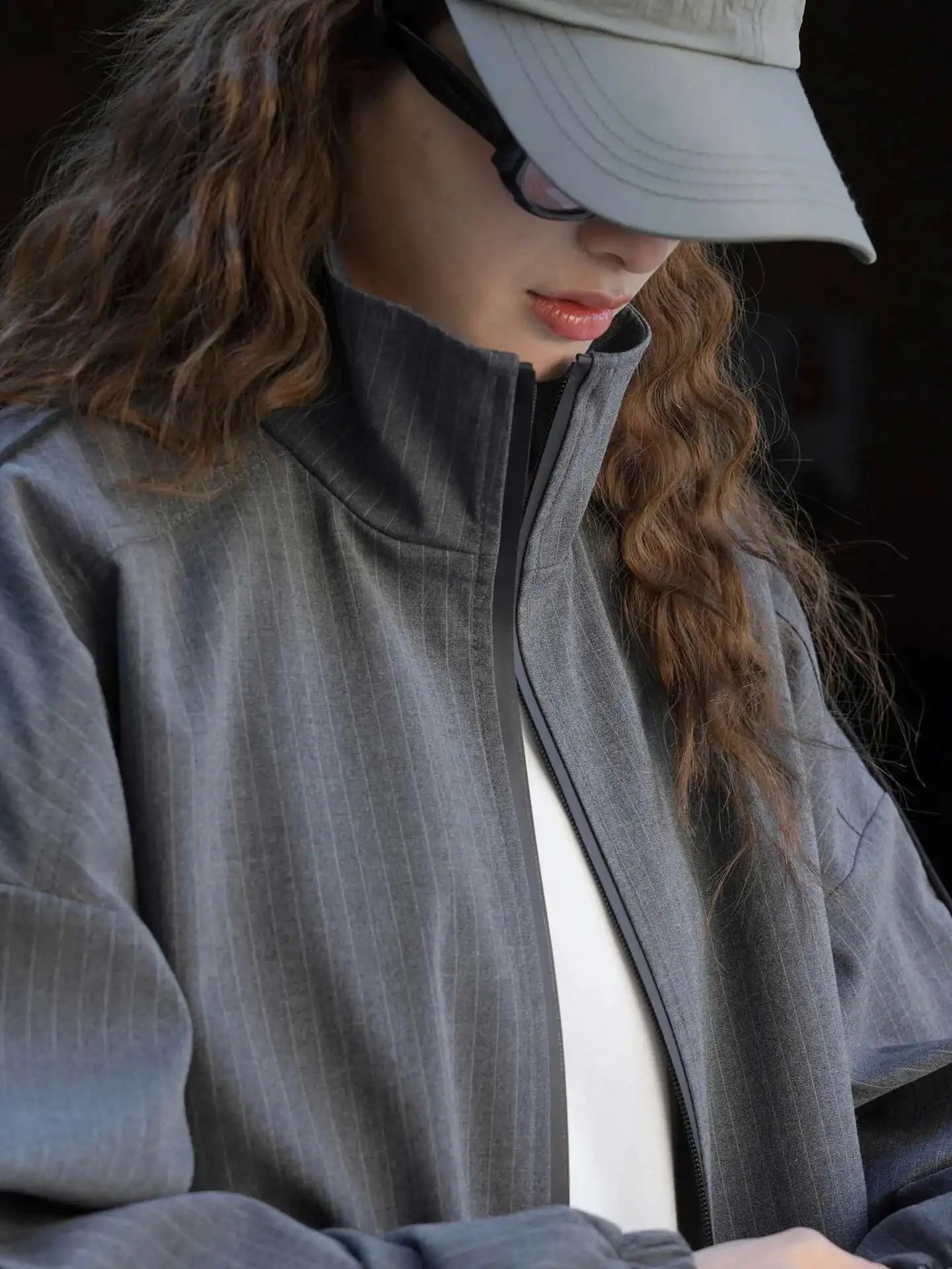 Women's Designer Striped Stand-Neck Jacket