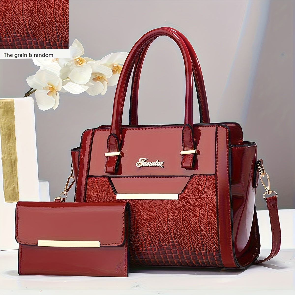 2-Piece Crocodile Pattern Tote Bag Set