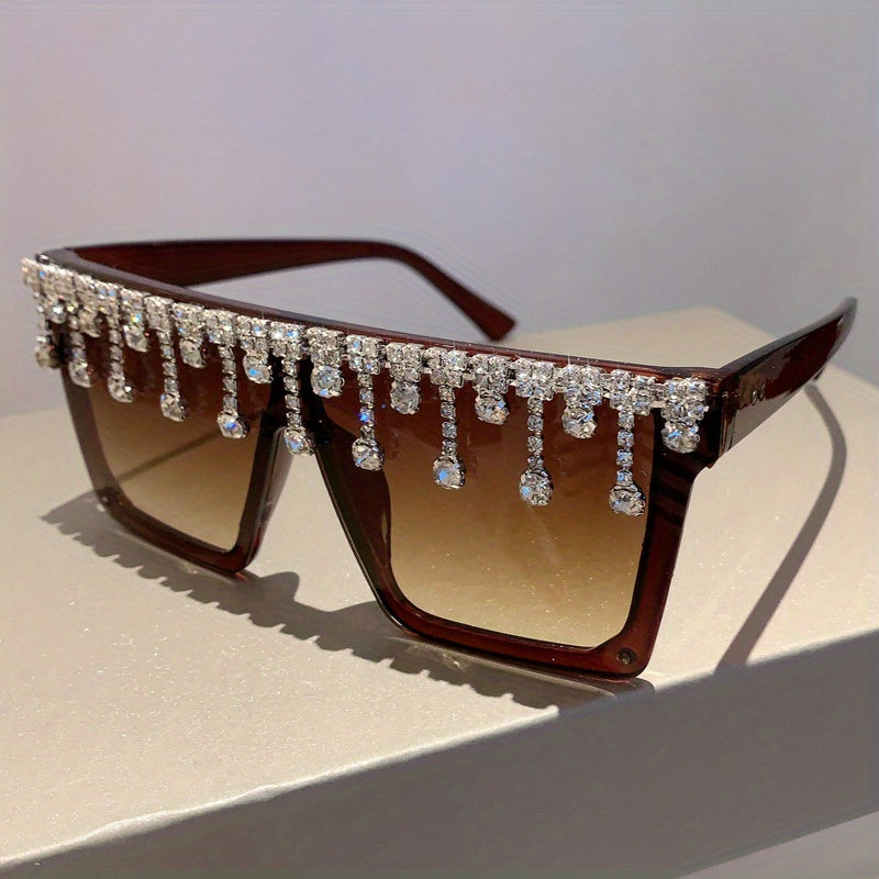 Oversized Rhinestone Square Sunglasses
