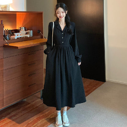 French Style Long Sleeve Black Dress Women