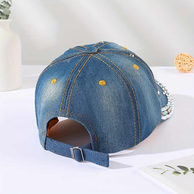 Rhinestone Dragonfly Denim Dad Hat
