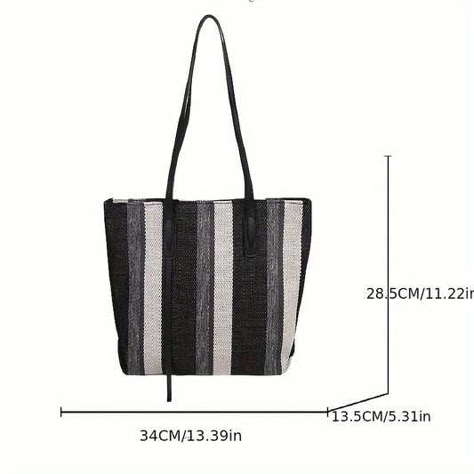 Canvas Striped Crossbody Tote Bag