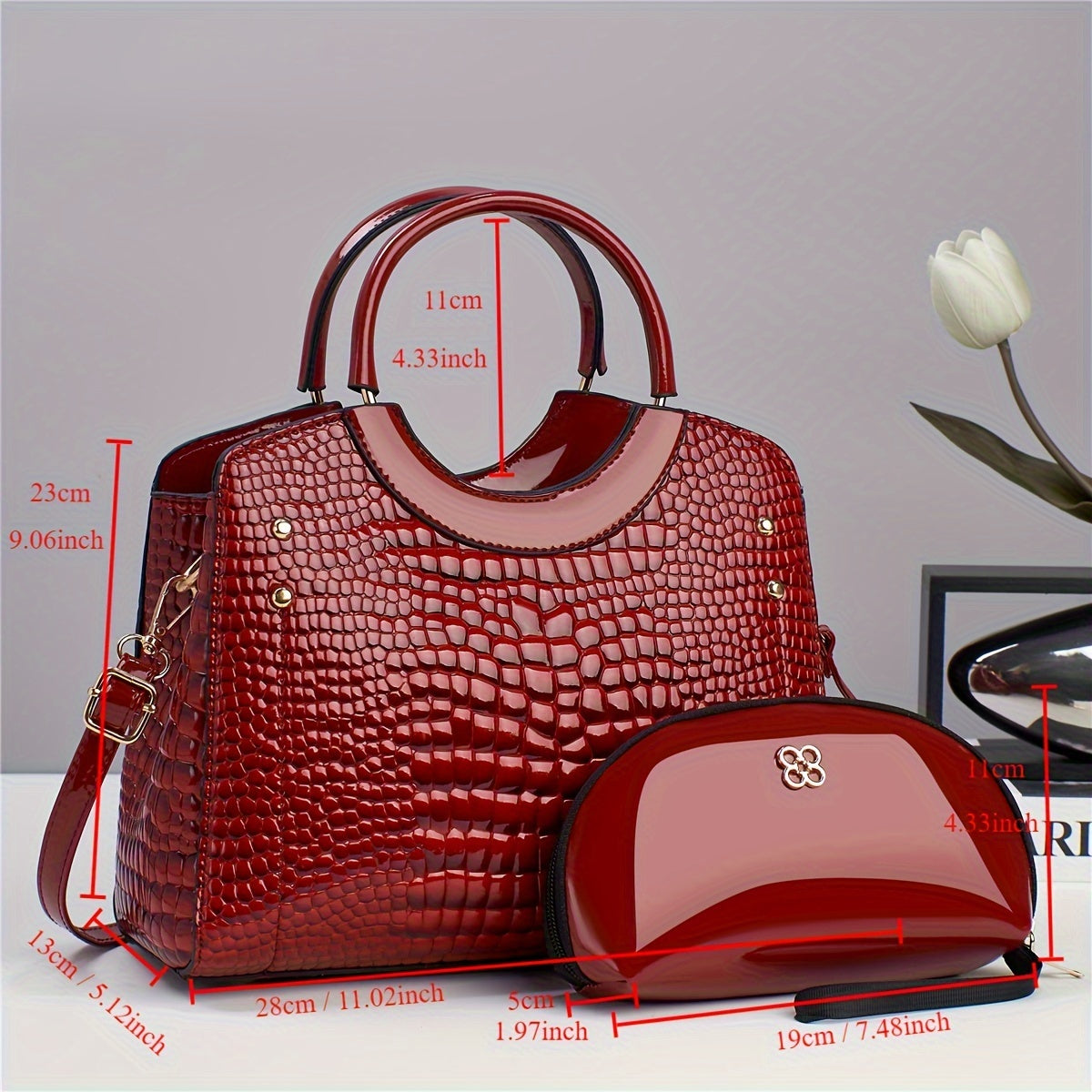 Luxury PU Leather Handbag & Clutch Set