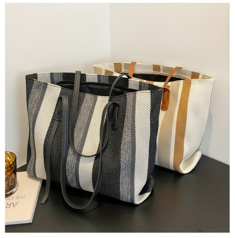 Canvas Striped Crossbody Tote Bag