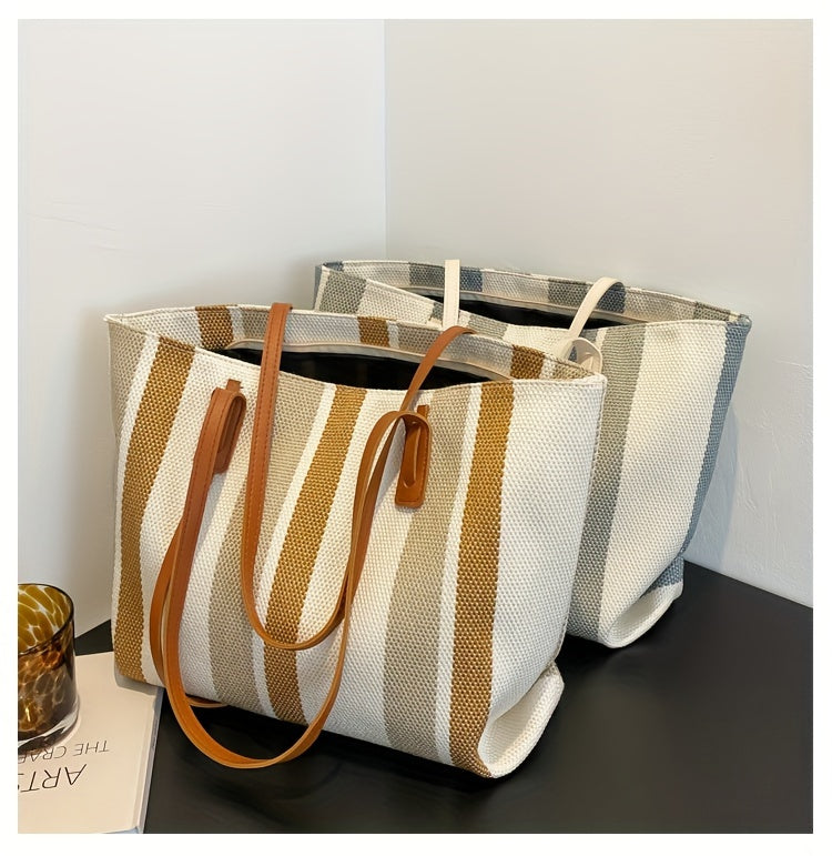 Canvas Striped Crossbody Tote Bag