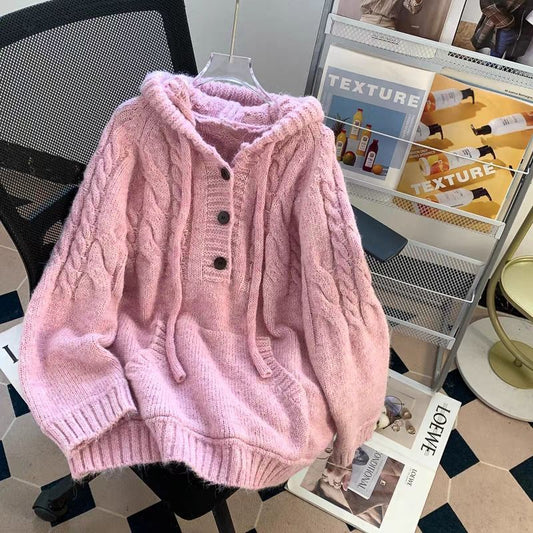 Heavy Industry Twist Idle Style Hooded Mid-length Sweater