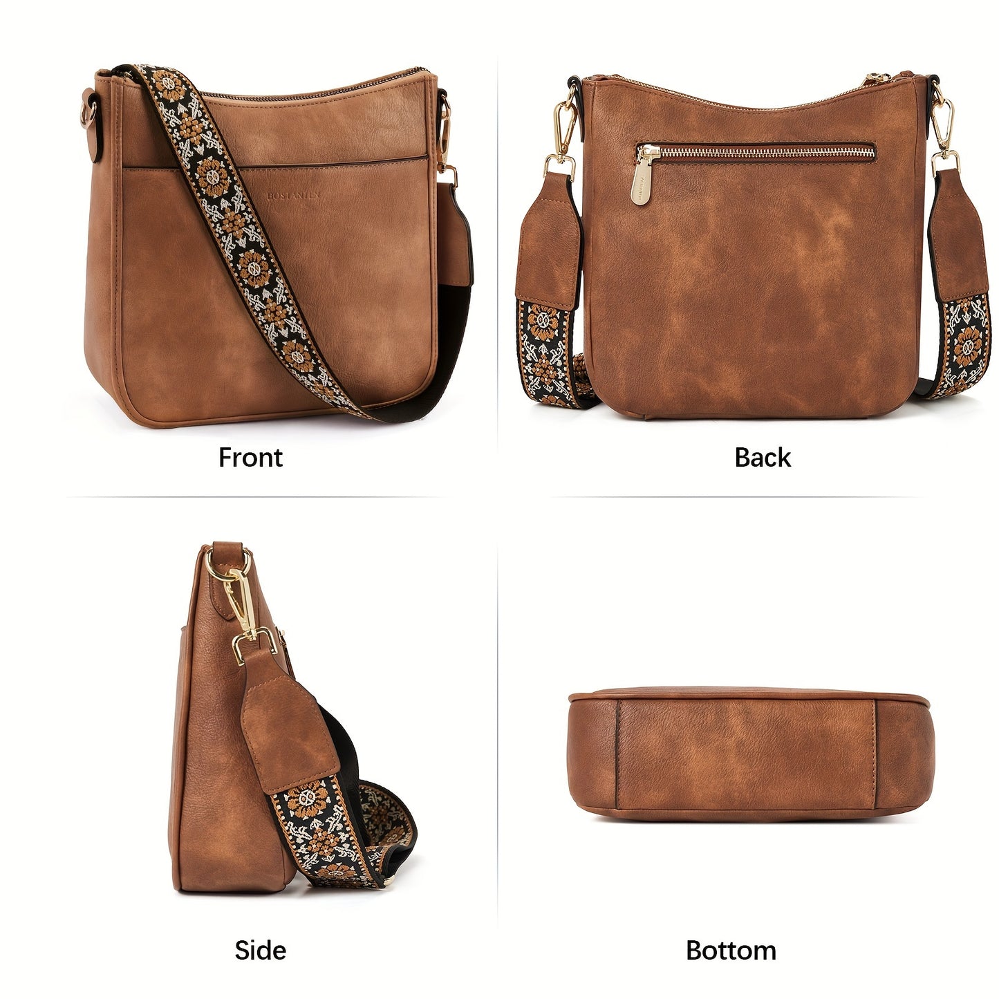 Vegan Leather Hobo Crossbody Bag