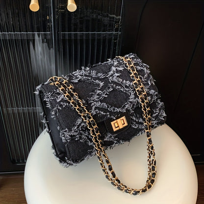 Rhombus Pattern Denim Chain Bag