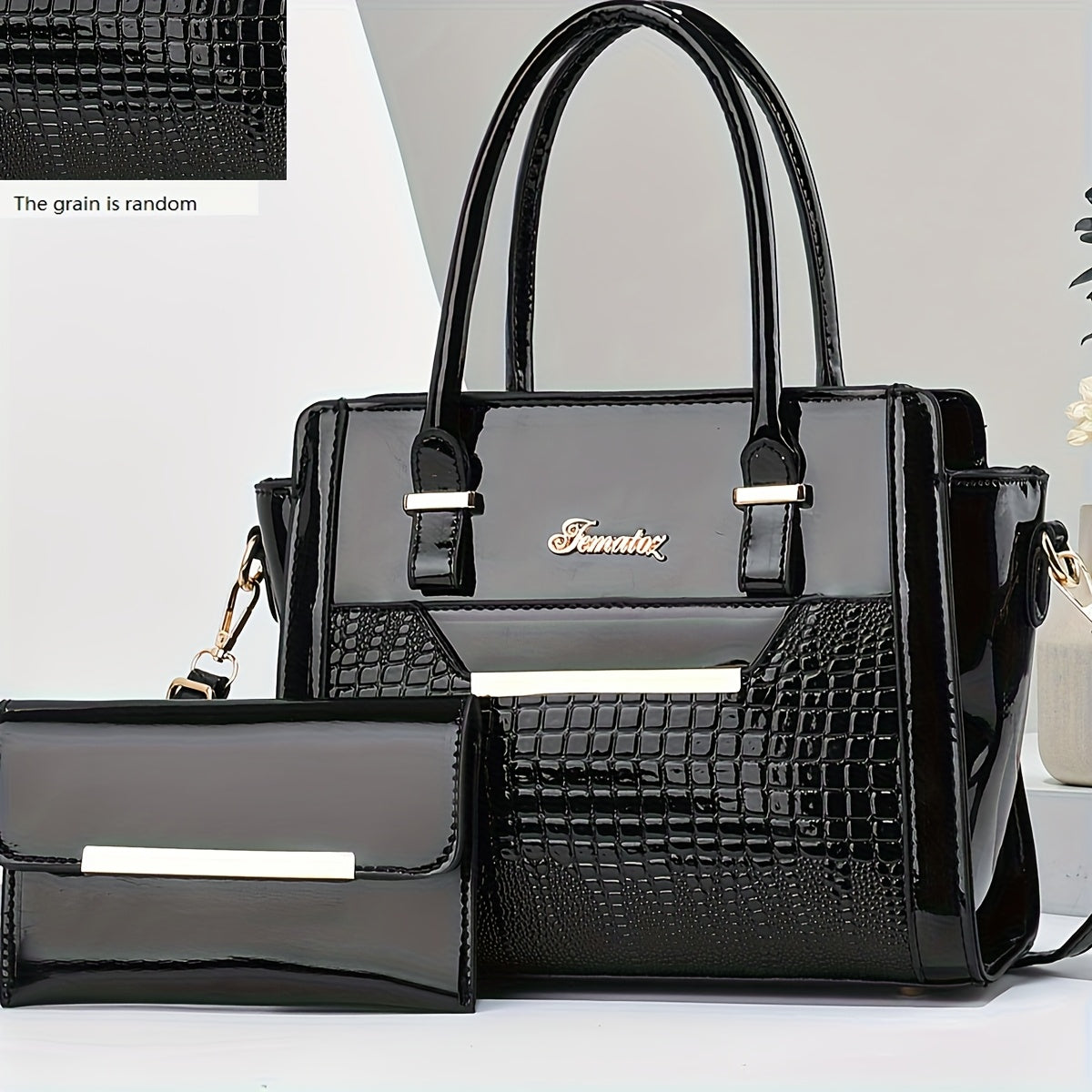 2-Piece Crocodile Pattern Tote Bag Set