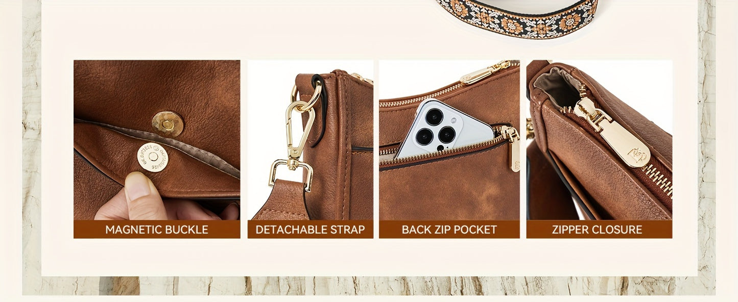 Vegan Leather Hobo Crossbody Bag