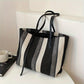 Canvas Striped Crossbody Tote Bag