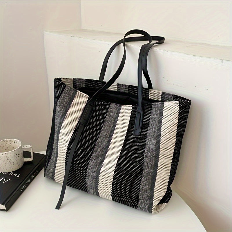 Canvas Striped Crossbody Tote Bag