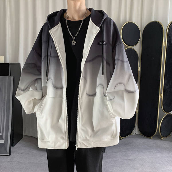 Gradient Hooded Baseball Jacket