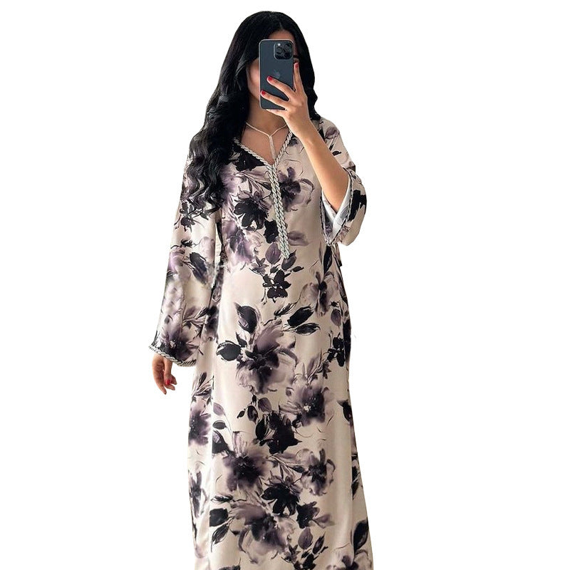 Women’s Printed Long Sleeve Robe with Elegant Design