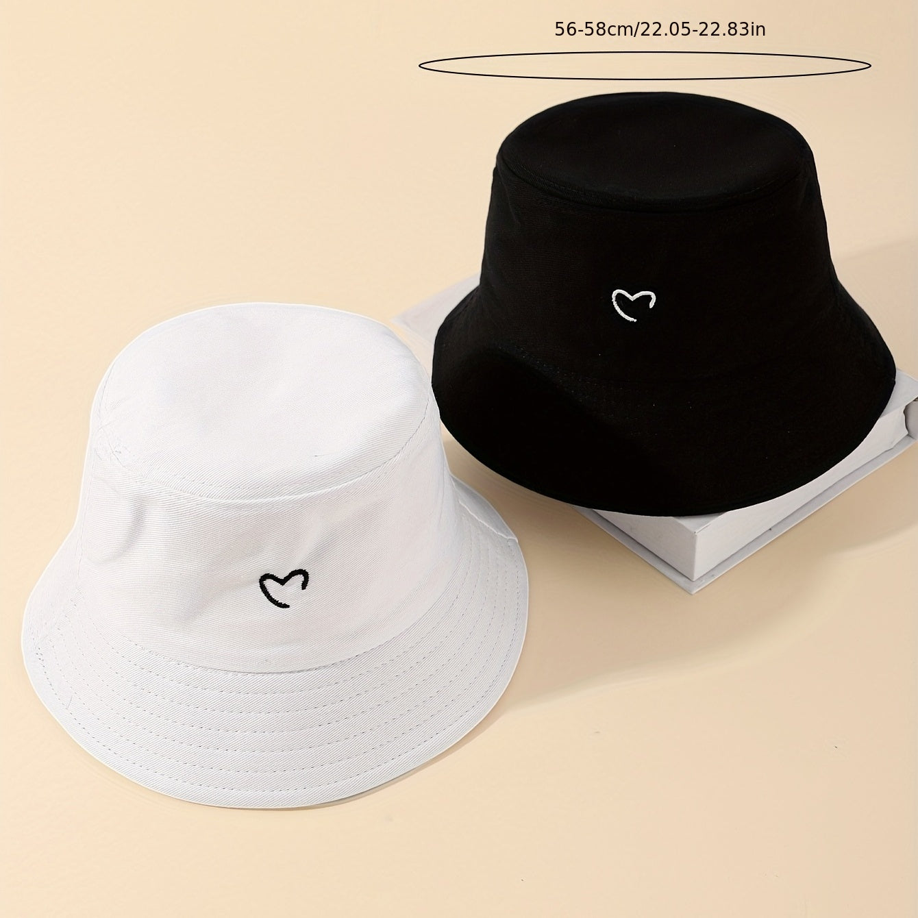 Reversible Heart Embroidered Bucket Hat