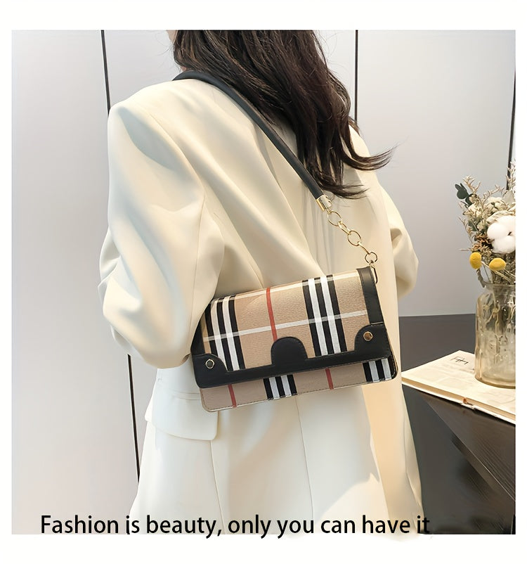 Striped Waterproof PU Leather Crossbody Bag