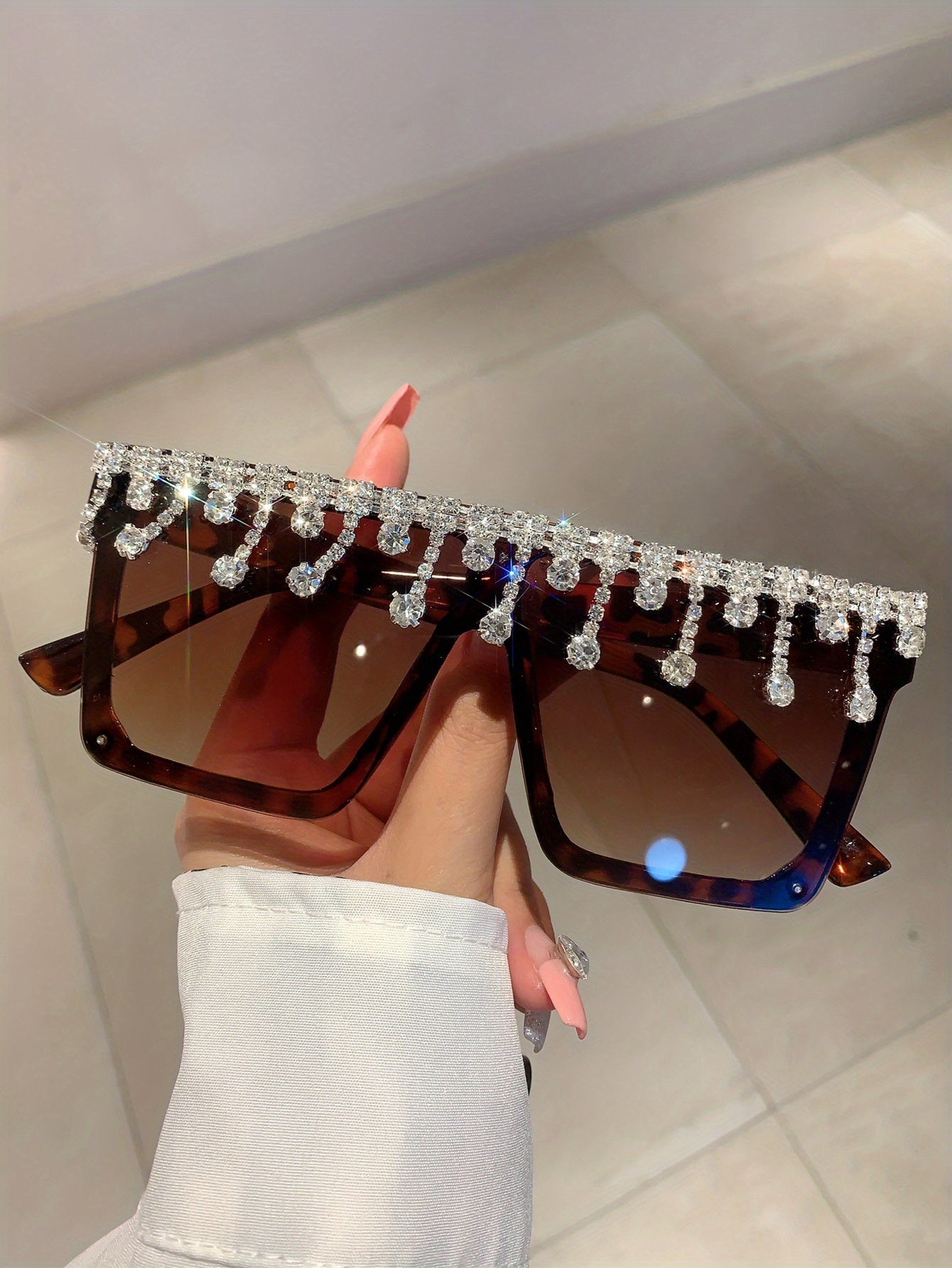 Oversized Rhinestone Square Sunglasses