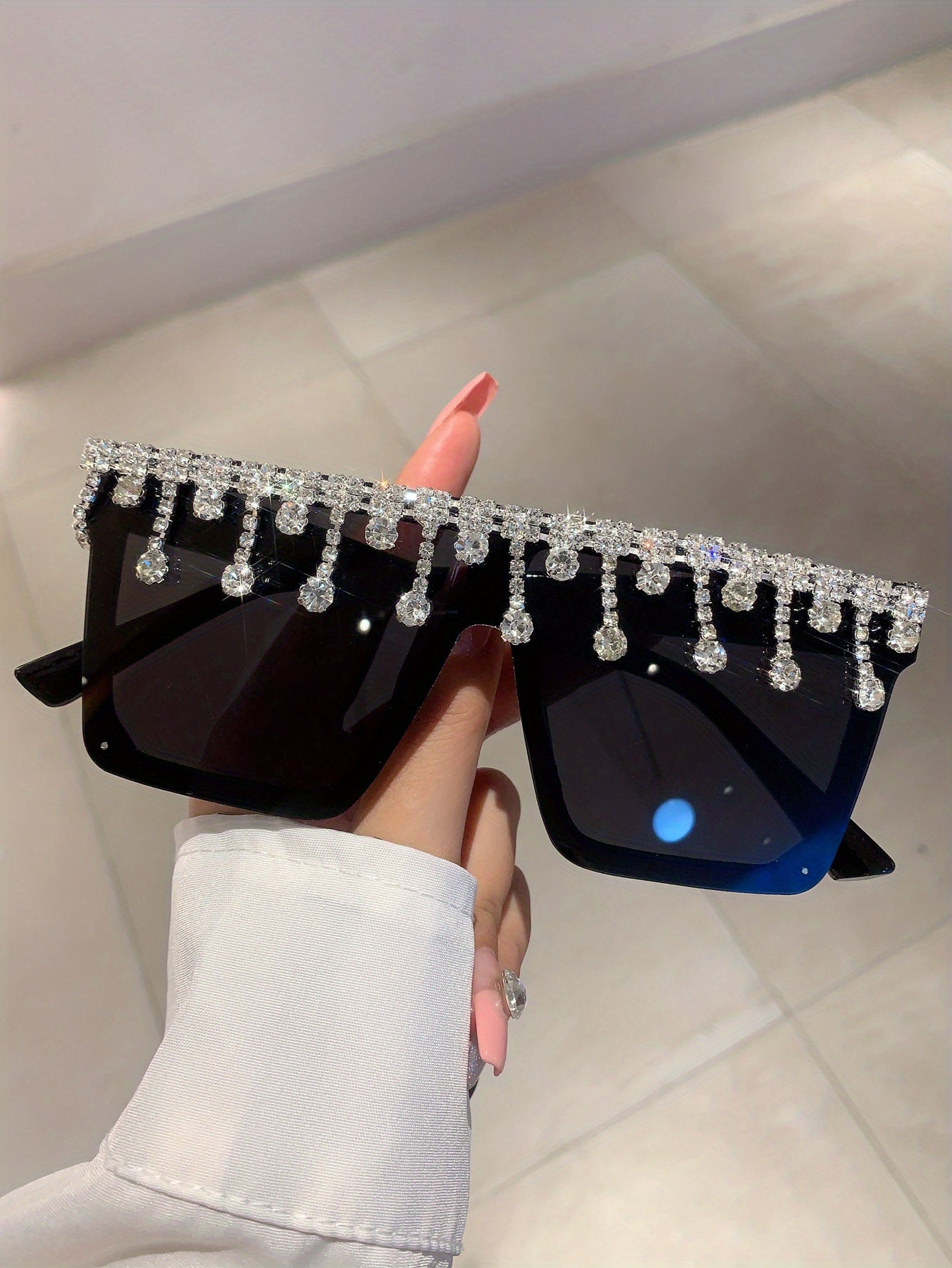 Oversized Rhinestone Square Sunglasses
