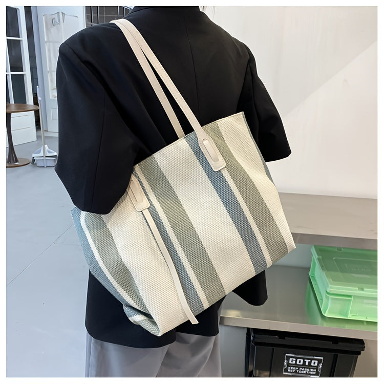 Canvas Striped Crossbody Tote Bag