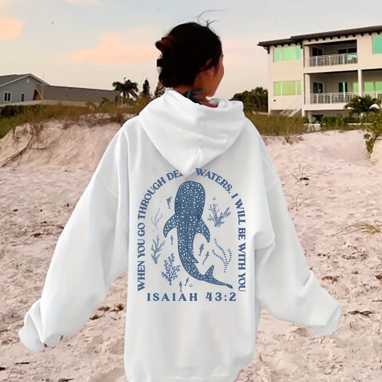 Marine Animal Whale Alphabet Pattern Printed Hoodie
