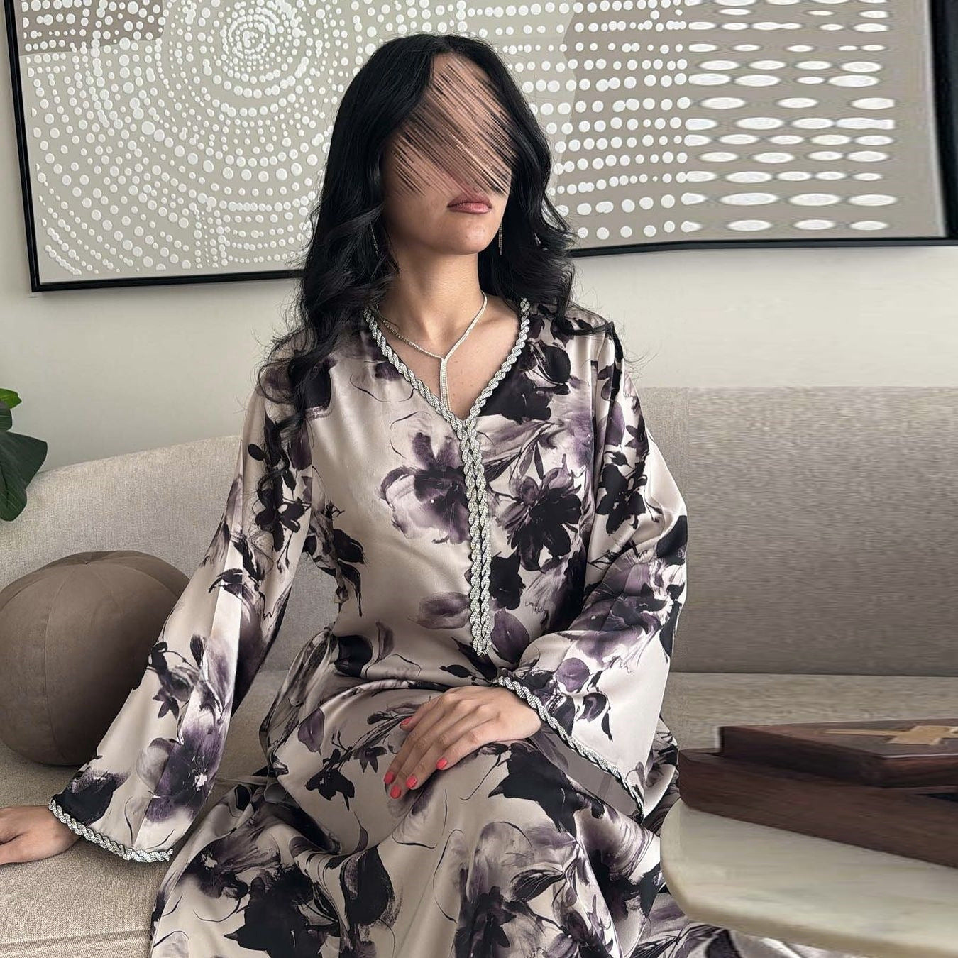 Women’s Printed Long Sleeve Robe with Elegant Design