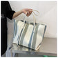 Canvas Striped Crossbody Tote Bag