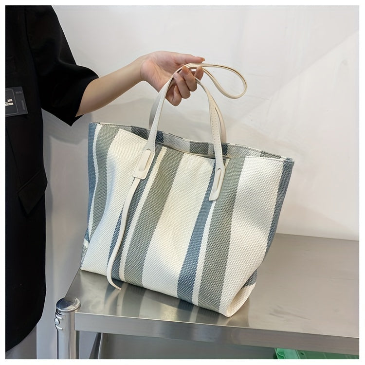 Canvas Striped Crossbody Tote Bag