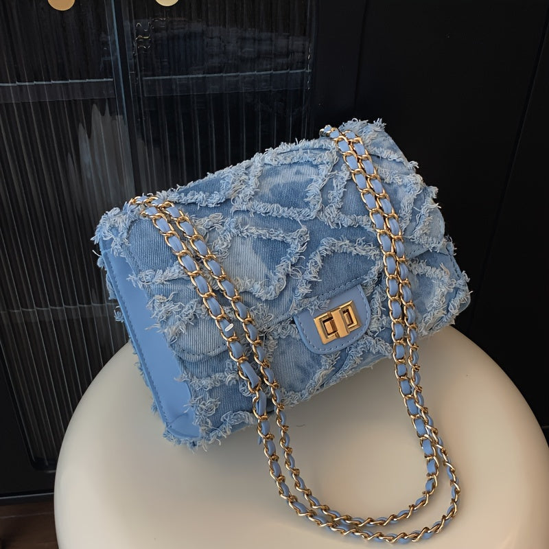 Rhombus Pattern Denim Chain Bag