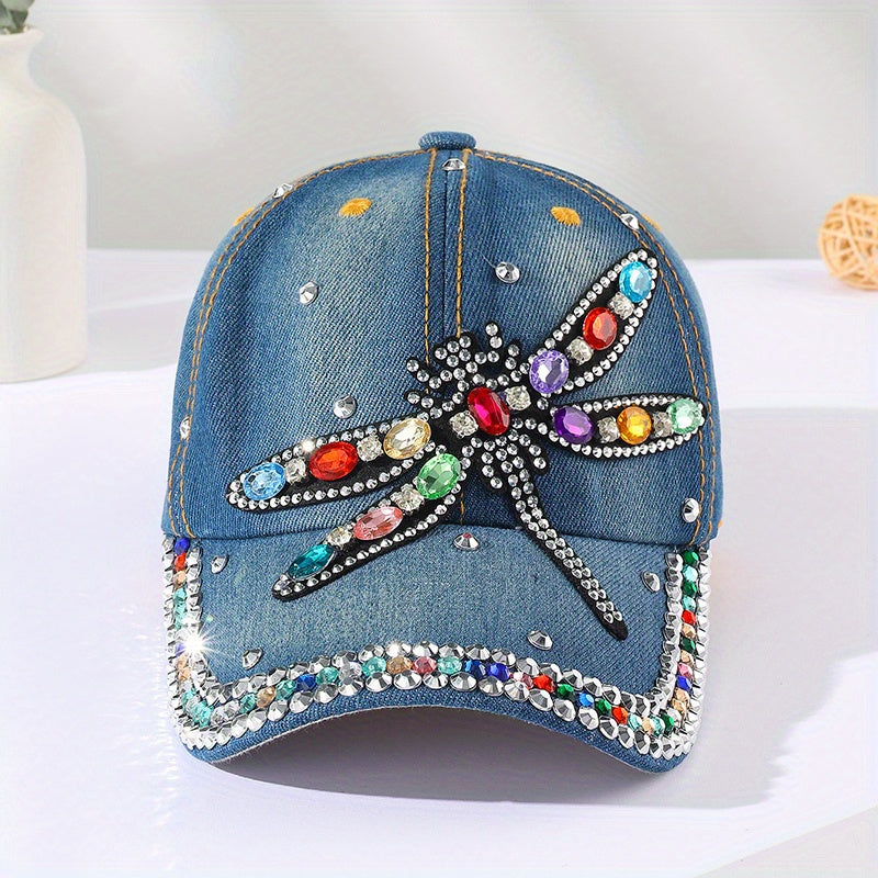 Rhinestone Dragonfly Denim Dad Hat