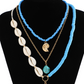Ocean-style shell conch tassel multi-layer necklace, stacked soft clay starfish necklace