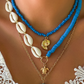 Ocean-style shell conch tassel multi-layer necklace, stacked soft clay starfish necklace