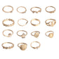 Retro Beauty Head Portrait Gold Coin Cross Pattern Love Fatima Palm Ring 15-piece Ring Set